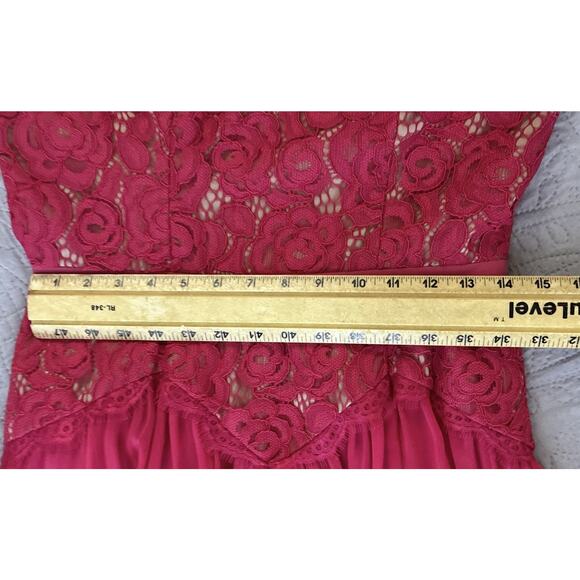 NWT Adrianna Papell Sz 8 Chiffon Lace Overlay Fit N Flare Dk Pink Zip Drop Waist - Picture 15 of 16
